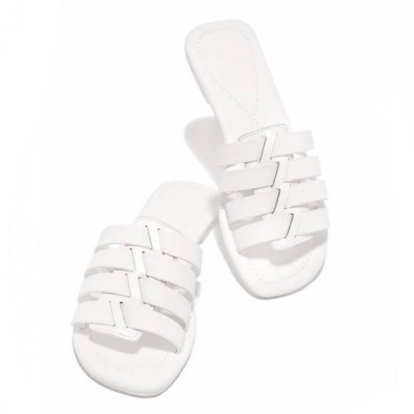 !! NEW !! Soft Vegan Leather Caged Slide Sandals in White - Picture 2 of 9